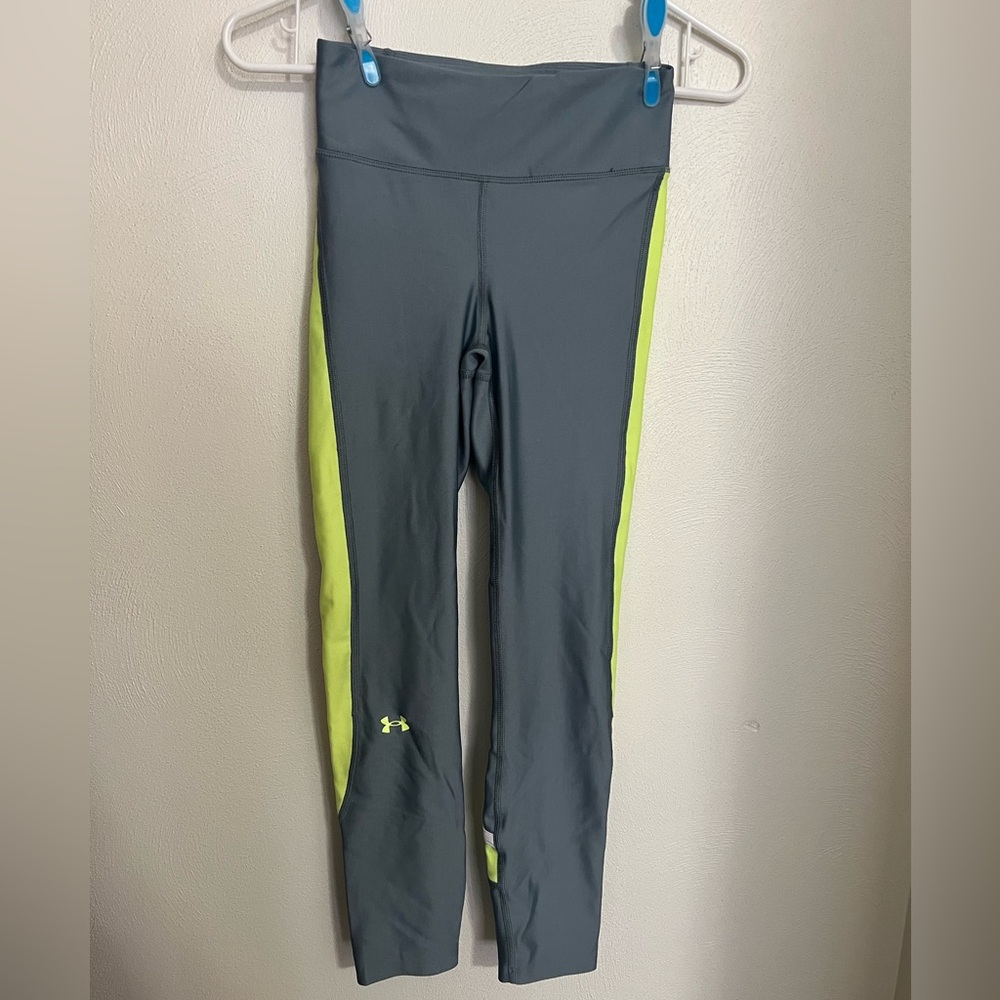 UNDER ARMOUR‎ Heatgear Compression Athletic Leggings Grey Yellow Women's Size XS
